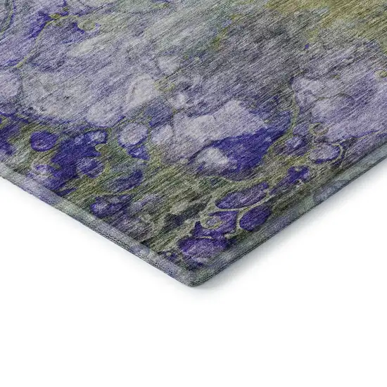 Artichoke Green Purple And Ivory Abstract Washable Area Rug With UV Protection Photo 9