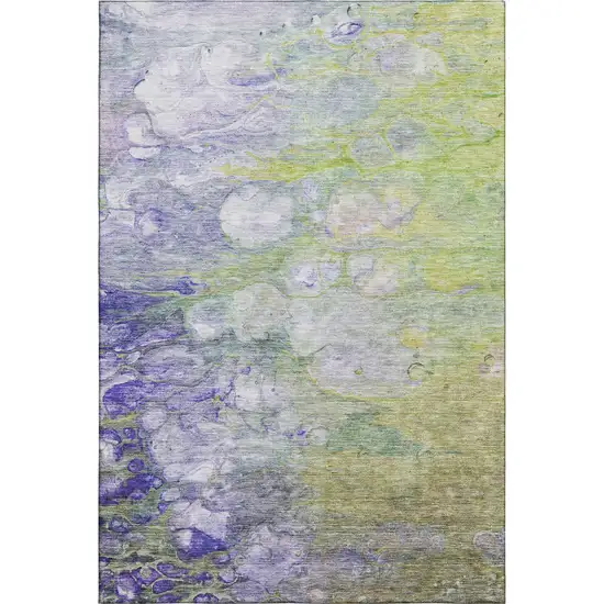 Artichoke Green Purple And Ivory Abstract Washable Area Rug With UV Protection Photo 1