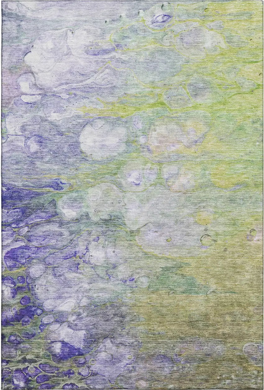 Artichoke Green Purple And Ivory Abstract Washable Area Rug With UV Protection Photo 2