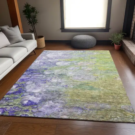 Artichoke Green Purple And Ivory Abstract Washable Area Rug With UV Protection Photo 5
