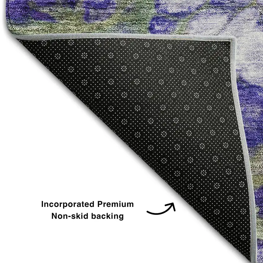 Artichoke Green Purple And Ivory Abstract Washable Area Rug With UV Protection Photo 6