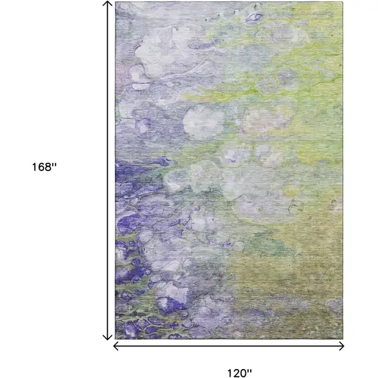 Artichoke Green Purple And Ivory Abstract Washable Area Rug With UV Protection Photo 3