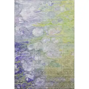 Photo of Artichoke Green Purple And Ivory Abstract Washable Area Rug With UV Protection
