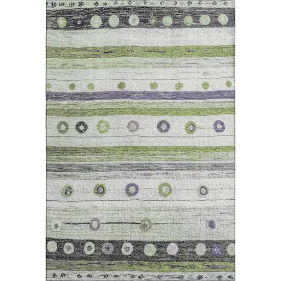 Artichoke Green Purple And Ivory Striped Washable Area Rug With UV Protection Photo 1