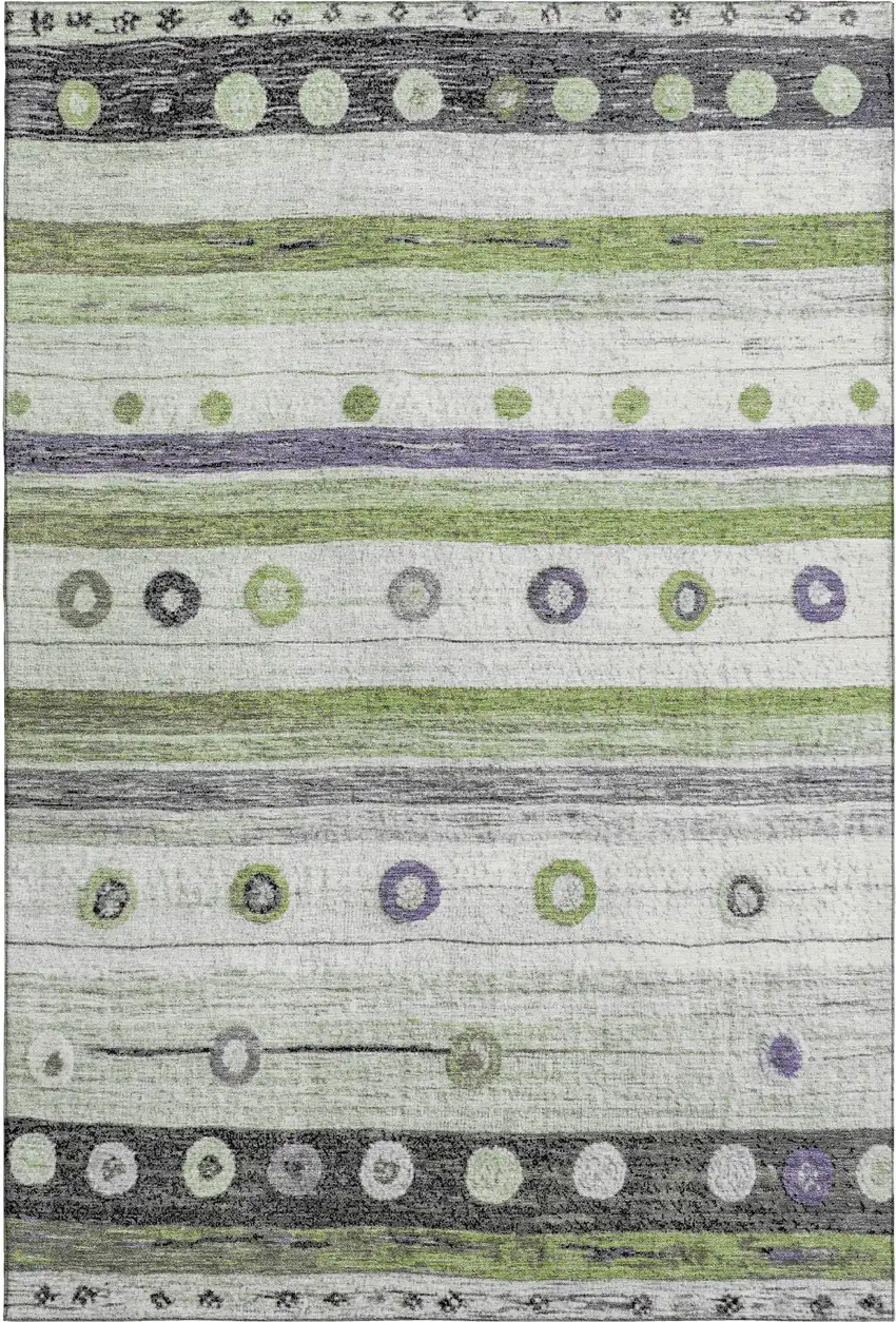 Artichoke Green Purple And Ivory Striped Washable Area Rug With UV Protection Photo 1