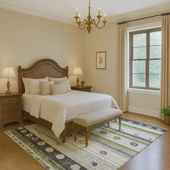 Artichoke Green Purple And Ivory Striped Washable Area Rug With UV Protection Photo 6