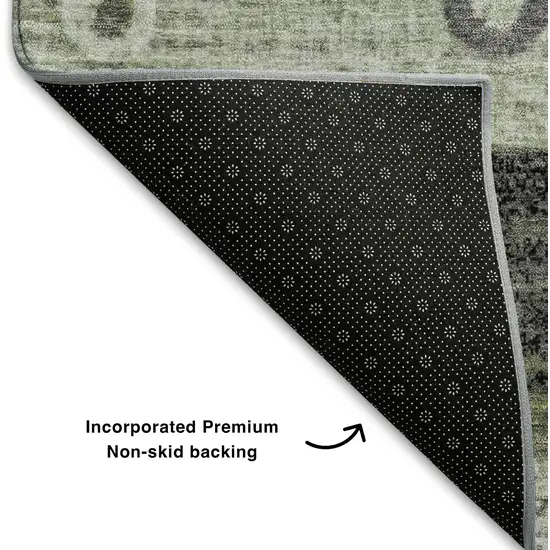 Artichoke Green Purple And Ivory Striped Washable Area Rug With UV Protection Photo 7