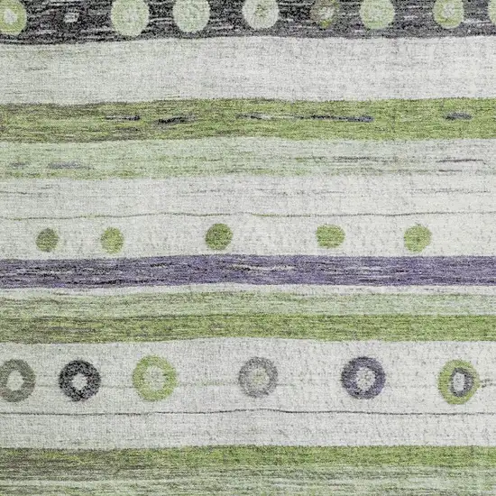 Artichoke Green Purple And Ivory Striped Washable Area Rug With UV Protection Photo 3
