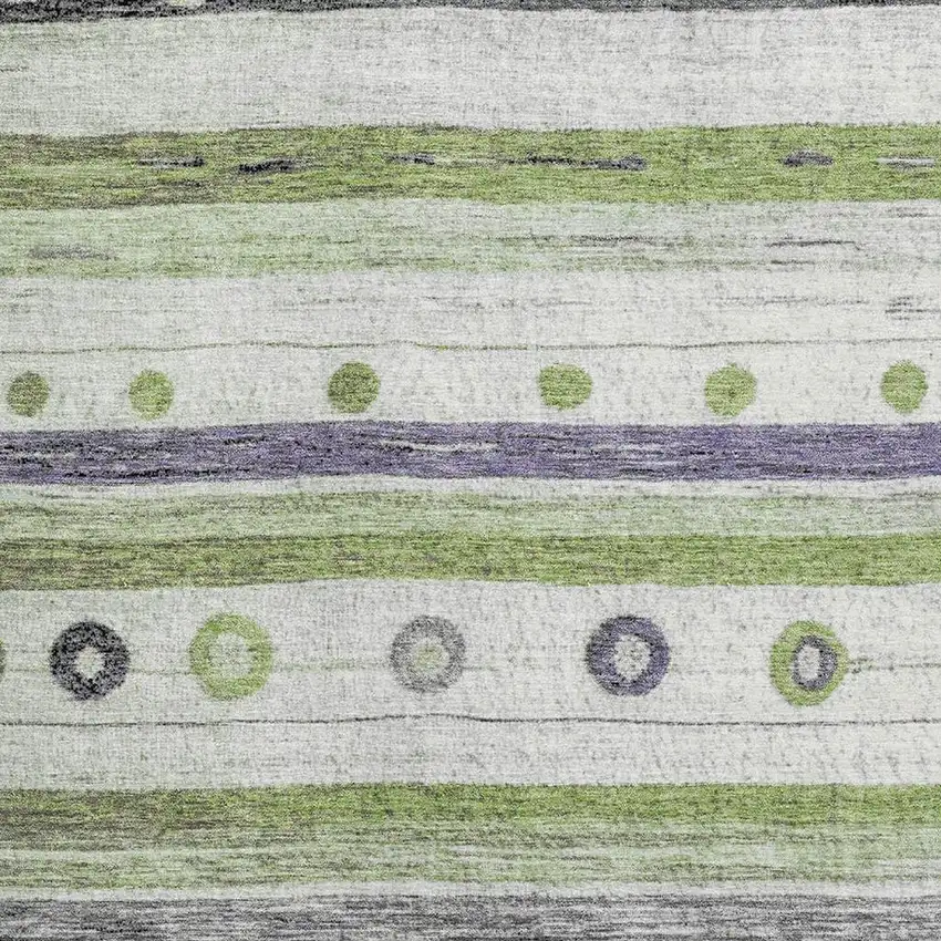Artichoke Green Purple And Ivory Striped Washable Area Rug With UV Protection Photo 3