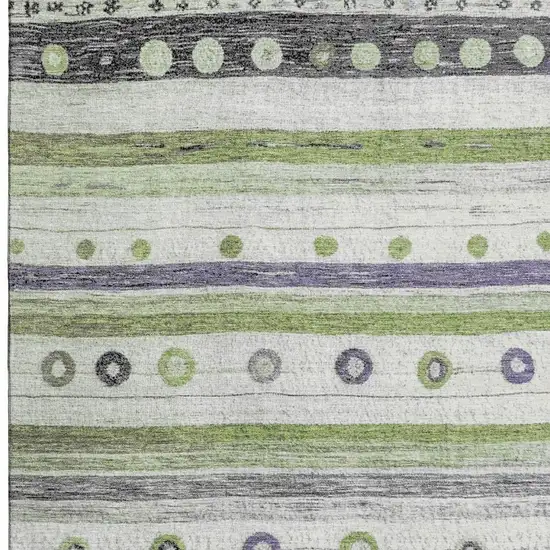 Artichoke Green Purple And Ivory Striped Washable Area Rug With UV Protection Photo 4