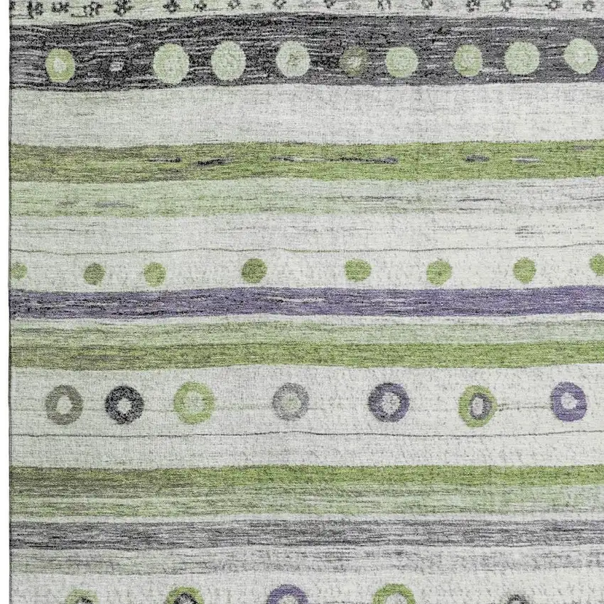 Artichoke Green Purple And Ivory Striped Washable Area Rug With UV Protection Photo 4