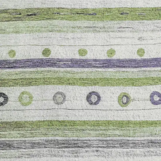 Artichoke Green Purple And Ivory Striped Washable Area Rug With UV Protection Photo 3