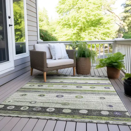 Artichoke Green Purple And Ivory Striped Washable Indoor Outdoor Area Rug Photo 8