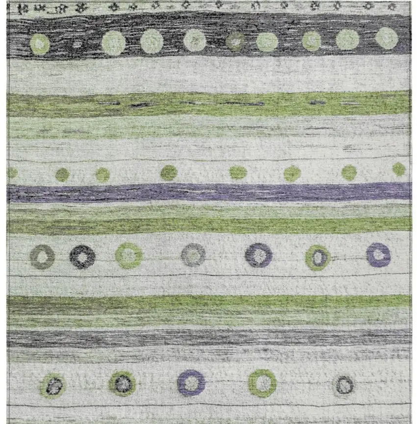 Artichoke Green Purple And Ivory Striped Washable Indoor Outdoor Area Rug Photo 9