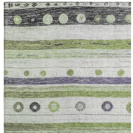 Artichoke Green Purple And Ivory Striped Washable Indoor Outdoor Area Rug Photo 3
