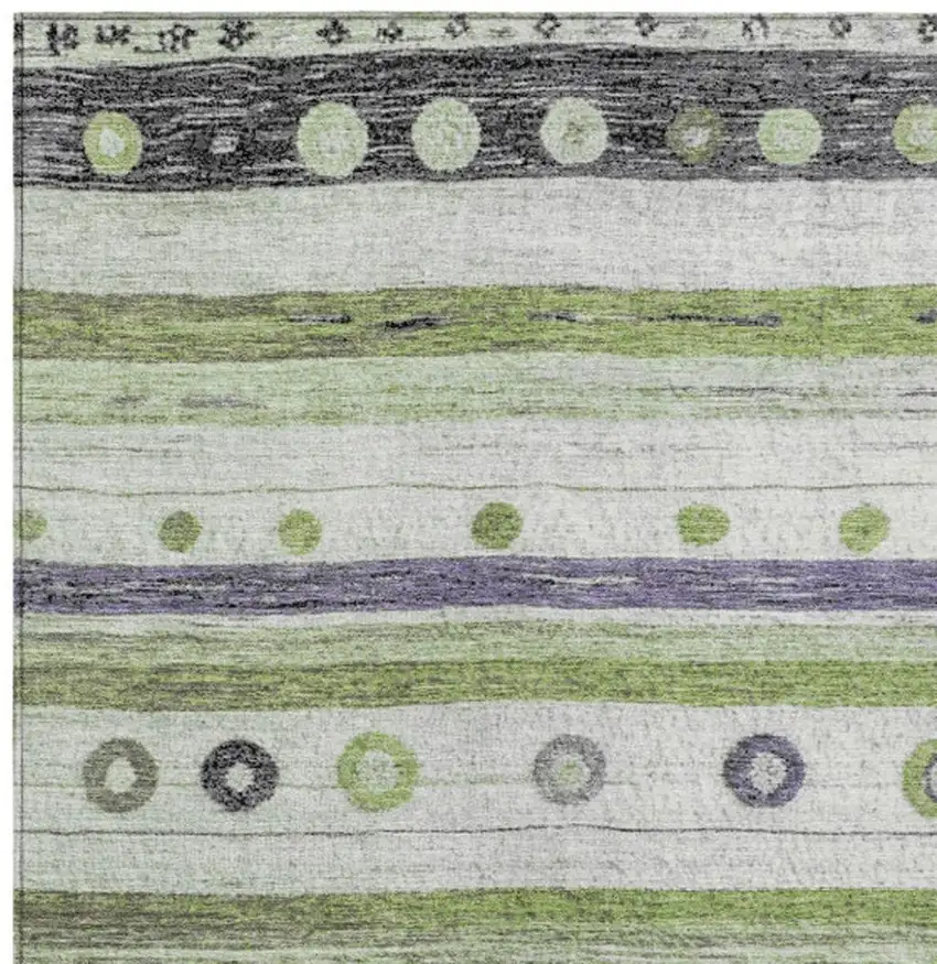 Artichoke Green Purple And Ivory Striped Washable Indoor Outdoor Area Rug Photo 3