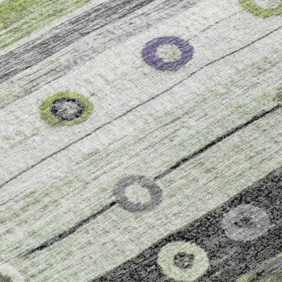 Artichoke Green Purple And Ivory Striped Washable Indoor Outdoor Area Rug Photo 8