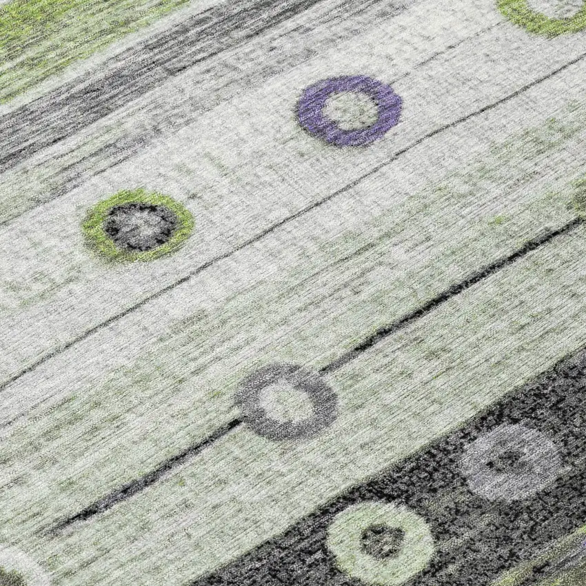 Artichoke Green Purple And Ivory Striped Washable Indoor Outdoor Area Rug Photo 8