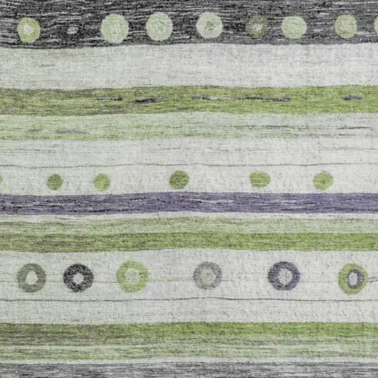 Artichoke Green Purple And Ivory Striped Washable Indoor Outdoor Area Rug Photo 4