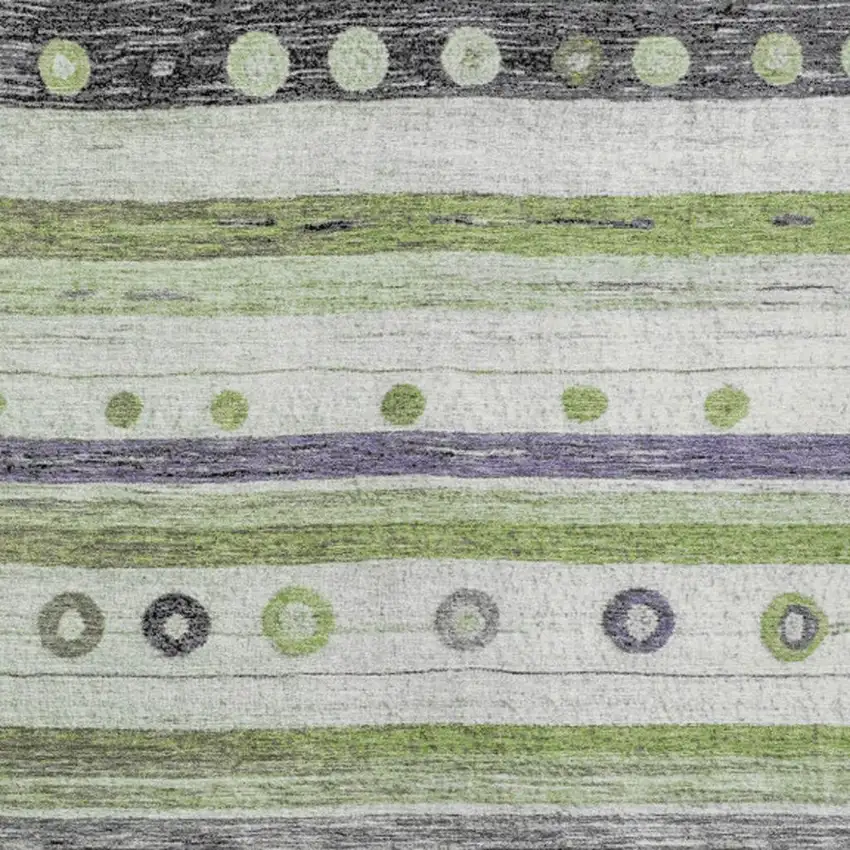 Artichoke Green Purple And Ivory Striped Washable Indoor Outdoor Area Rug Photo 4