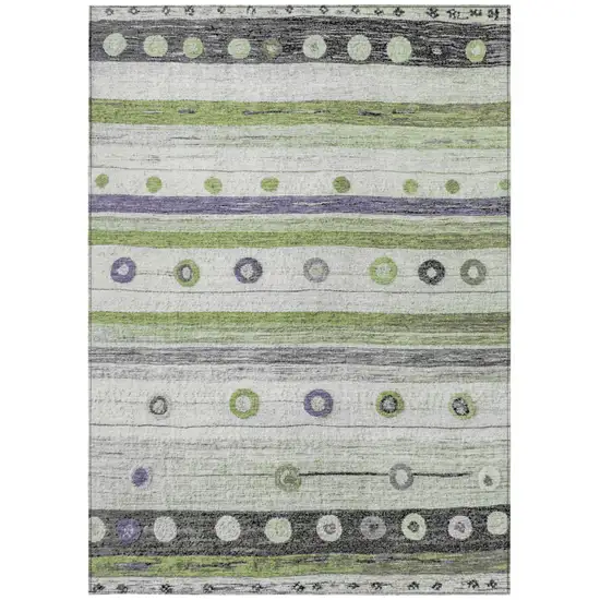 Artichoke Green Purple And Ivory Striped Washable Indoor Outdoor Area Rug Photo 3