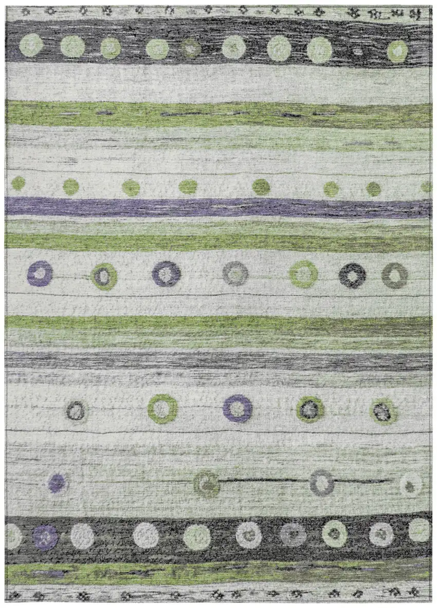 Artichoke Green Purple And Ivory Striped Washable Indoor Outdoor Area Rug Photo 3