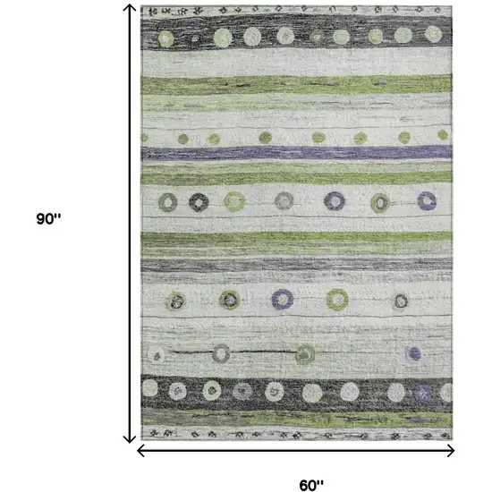 Artichoke Green Purple And Ivory Striped Washable Indoor Outdoor Area Rug Photo 9