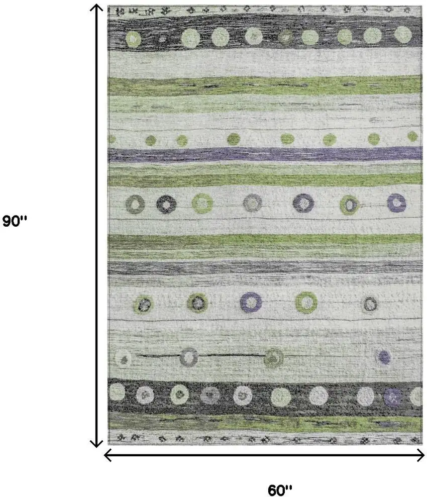 Artichoke Green Purple And Ivory Striped Washable Indoor Outdoor Area Rug Photo 9