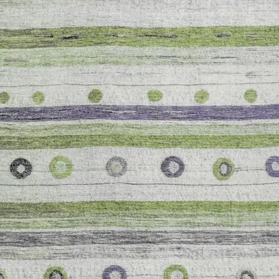 Artichoke Green Purple And Ivory Striped Washable Indoor Outdoor Area Rug Photo 6