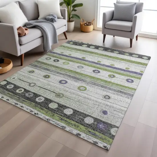 Artichoke Green Purple And Ivory Striped Washable Indoor Outdoor Area Rug Photo 6
