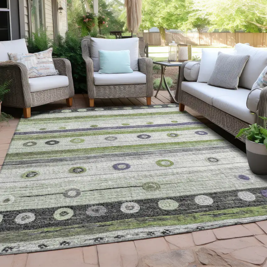 Artichoke Green Purple And Ivory Striped Washable Indoor Outdoor Area Rug Photo 5