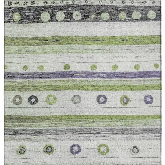 Artichoke Green Purple And Ivory Striped Washable Indoor Outdoor Area Rug Photo 4