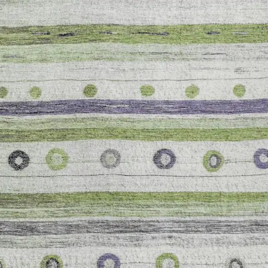 Artichoke Green Purple And Ivory Striped Washable Indoor Outdoor Area Rug Photo 3