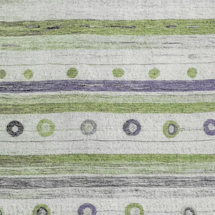 Artichoke Green Purple And Ivory Striped Washable Indoor Outdoor Area Rug Photo 3
