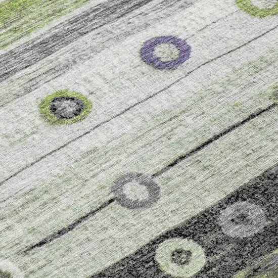 Artichoke Green Purple And Ivory Striped Washable Indoor Outdoor Area Rug Photo 9