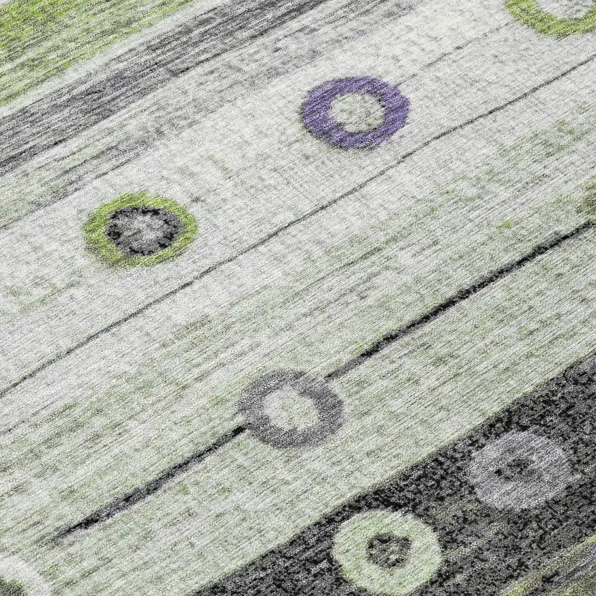 Artichoke Green Purple And Ivory Striped Washable Indoor Outdoor Area Rug Photo 9