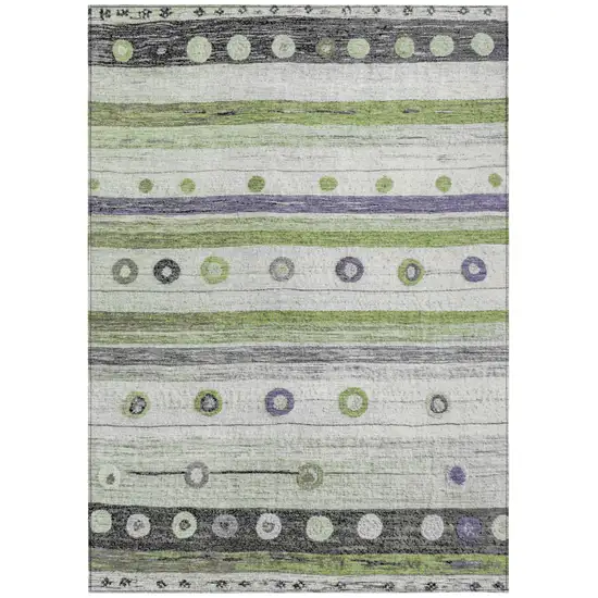 Artichoke Green Purple And Ivory Striped Washable Indoor Outdoor Area Rug Photo 1