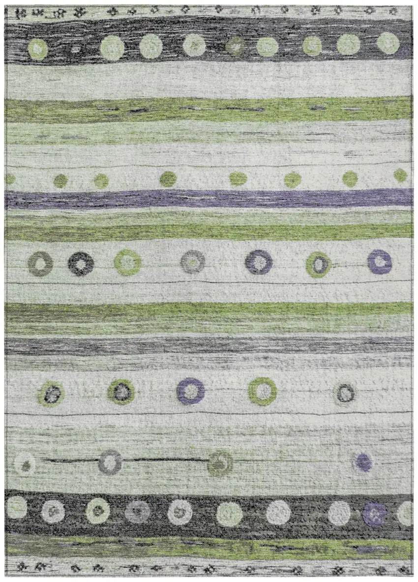 Artichoke Green Purple And Ivory Striped Washable Indoor Outdoor Area Rug Photo 1