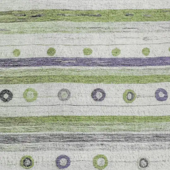 Artichoke Green Purple And Ivory Striped Washable Indoor Outdoor Area Rug Photo 3