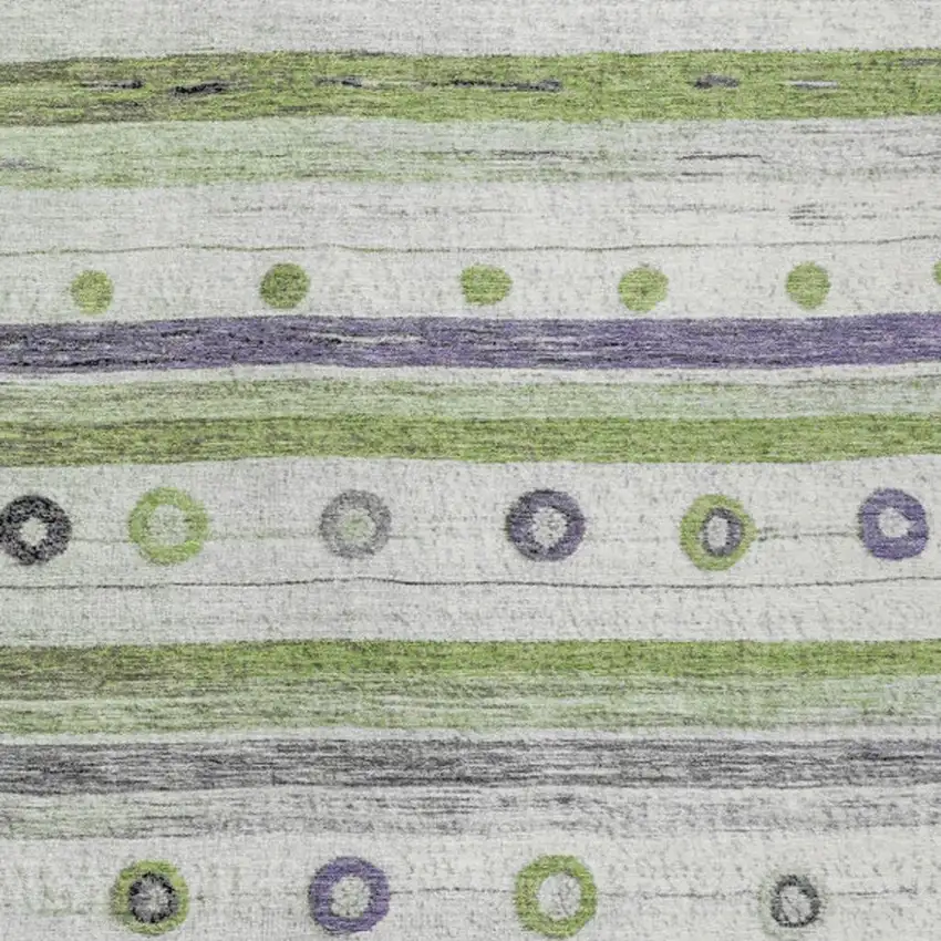 Artichoke Green Purple And Ivory Striped Washable Indoor Outdoor Area Rug Photo 3
