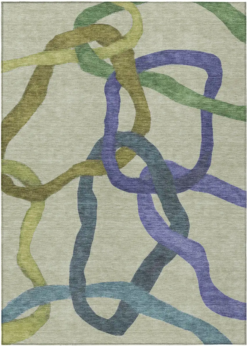 Artichoke Green Purple And Khaki Abstract Washable Indoor Outdoor Area Rug Photo 1