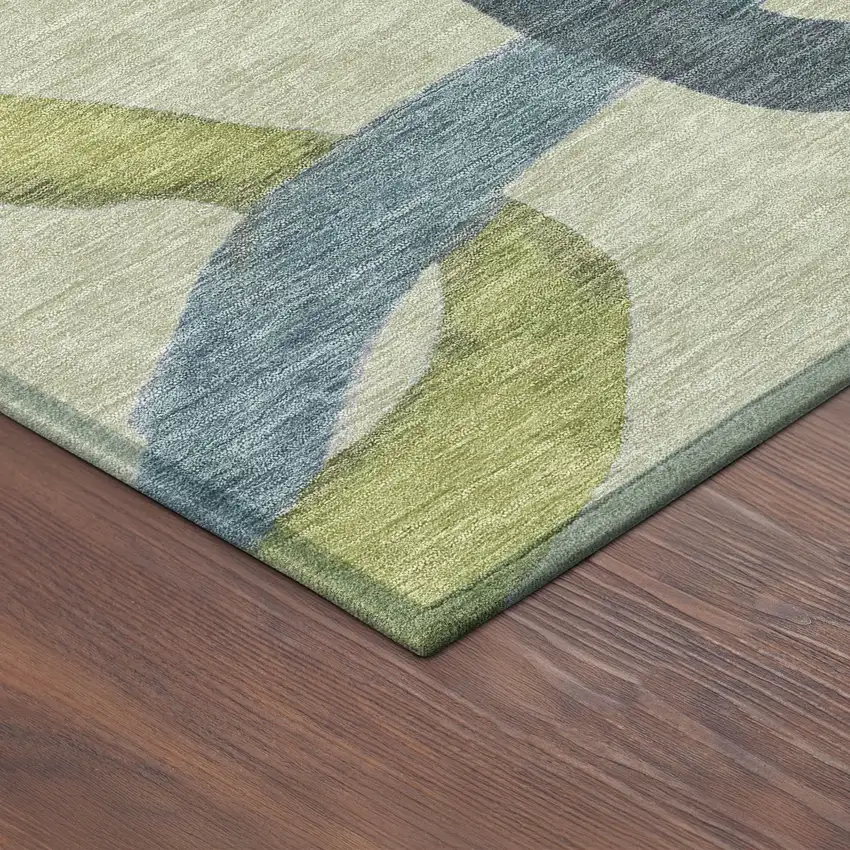 Artichoke Green Purple And Khaki Abstract Washable Indoor Outdoor Area Rug Photo 5