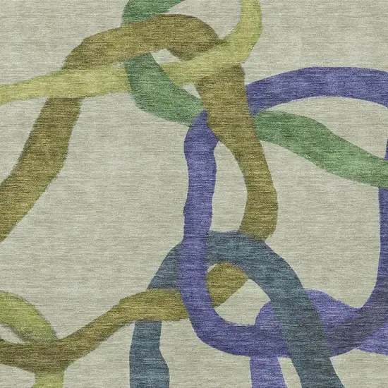 Artichoke Green Purple And Khaki Abstract Washable Indoor Outdoor Area Rug Photo 2