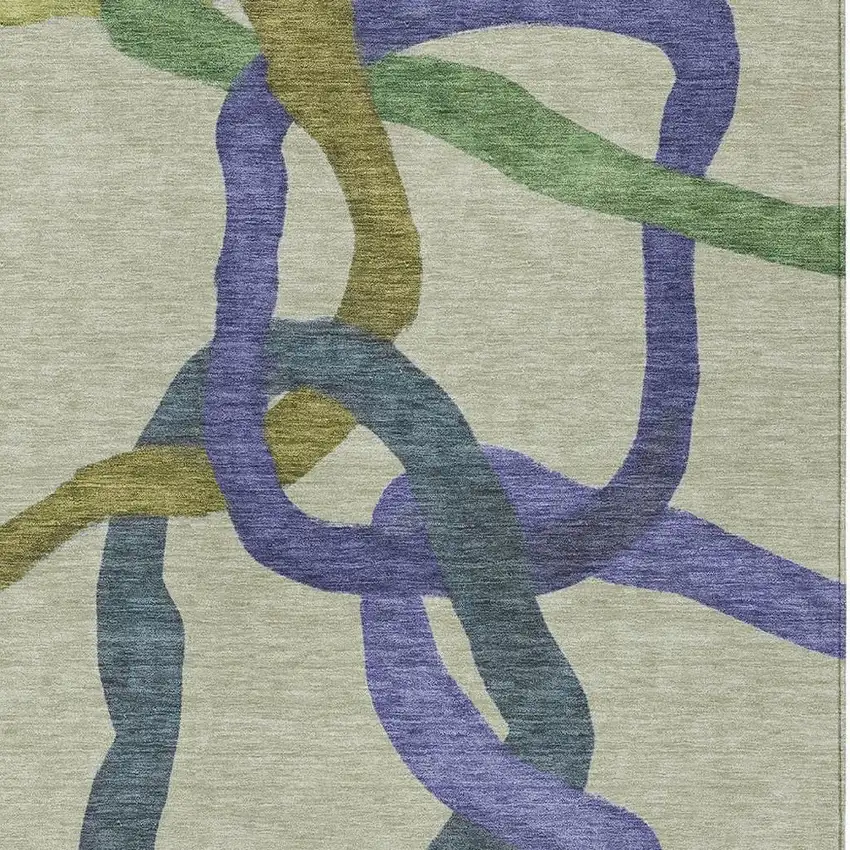 Artichoke Green Purple And Khaki Abstract Washable Indoor Outdoor Area Rug Photo 2