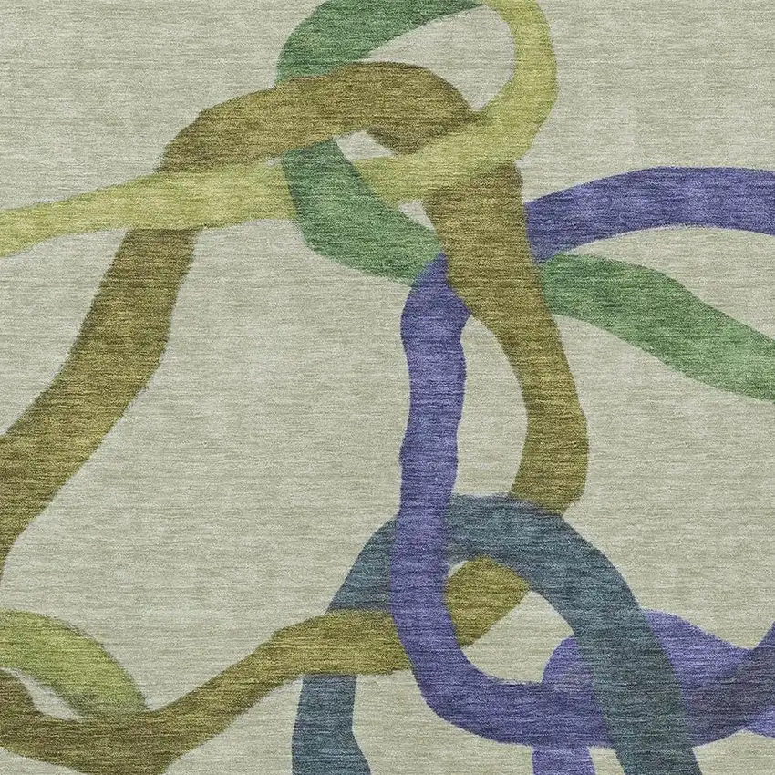 Artichoke Green Purple And Khaki Abstract Washable Indoor Outdoor Area Rug Photo 2