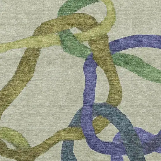 Artichoke Green Purple And Khaki Abstract Washable Indoor Outdoor Area Rug Photo 2