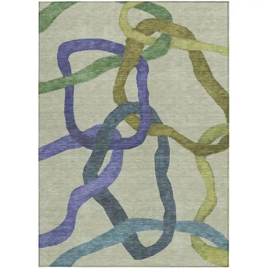 Artichoke Green Purple And Khaki Abstract Washable Indoor Outdoor Area Rug Photo 3