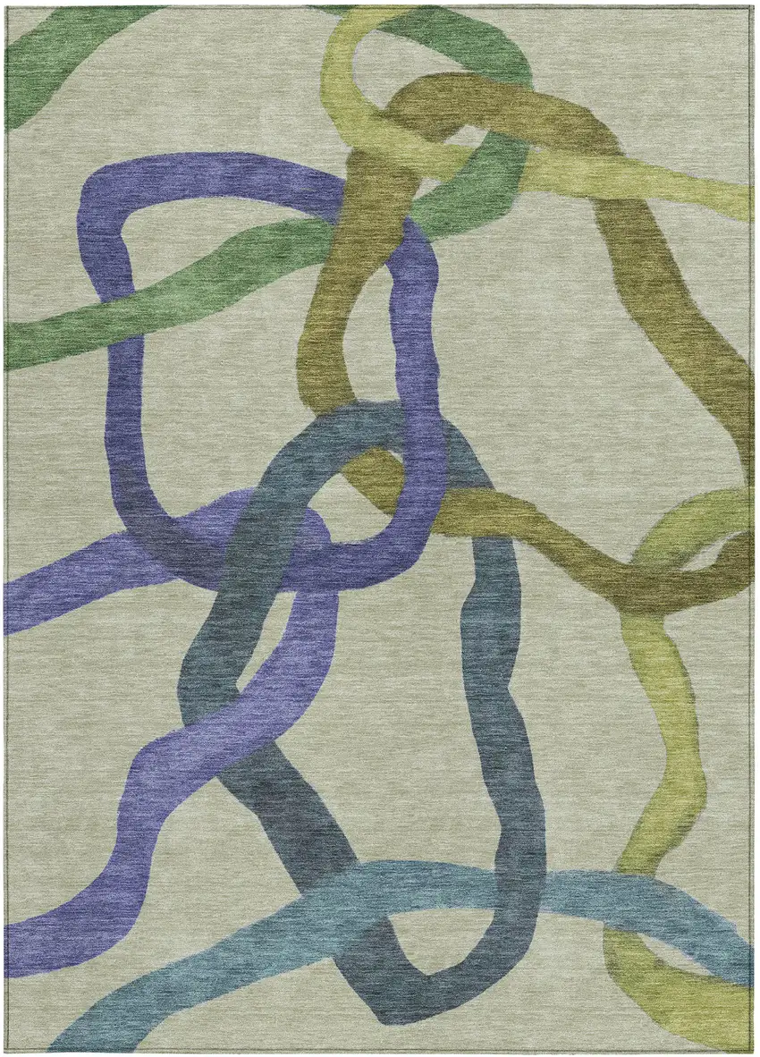 Artichoke Green Purple And Khaki Abstract Washable Indoor Outdoor Area Rug Photo 3
