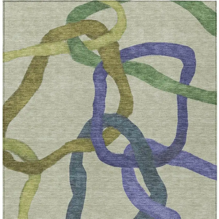 Artichoke Green Purple And Khaki Abstract Washable Indoor Outdoor Area Rug Photo 2