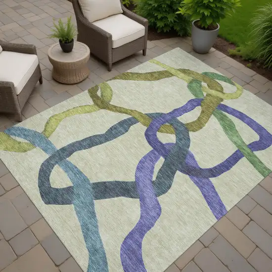 Artichoke Green Purple And Khaki Abstract Washable Indoor Outdoor Area Rug Photo 7
